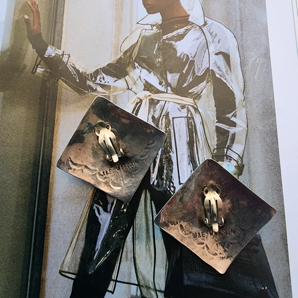 Sterling Silver and Turquoise ( Native Made & Signed) Clip On's - Picture 5 of 7